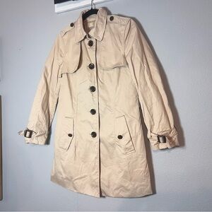 Banana Republic Trench Coat Tan Beige Women's Petite Medium Cotton Short